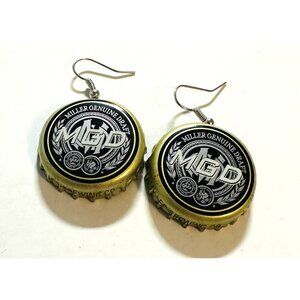 MGD Miller Genuine Draft Beer Bottle Cap Earrings Artisan Upcycled Fashion